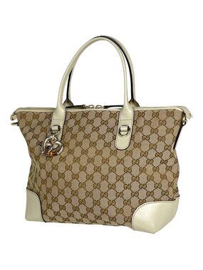 Gucci Heart Bit Tote GG Canvas Beige White